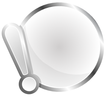 Runder Button mit einem Ausrufezeichen an der linken Seite und silbernem Rahmen